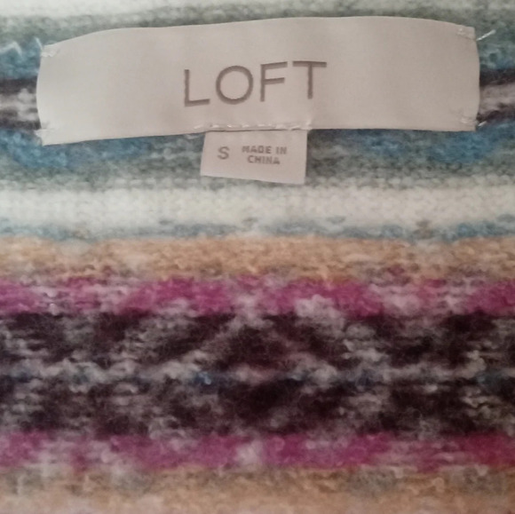Ann Taylor Loft Wool Blend Nordic Fair Isle Button Front Cardigan Pink Sz Small - Picture 7 of 8